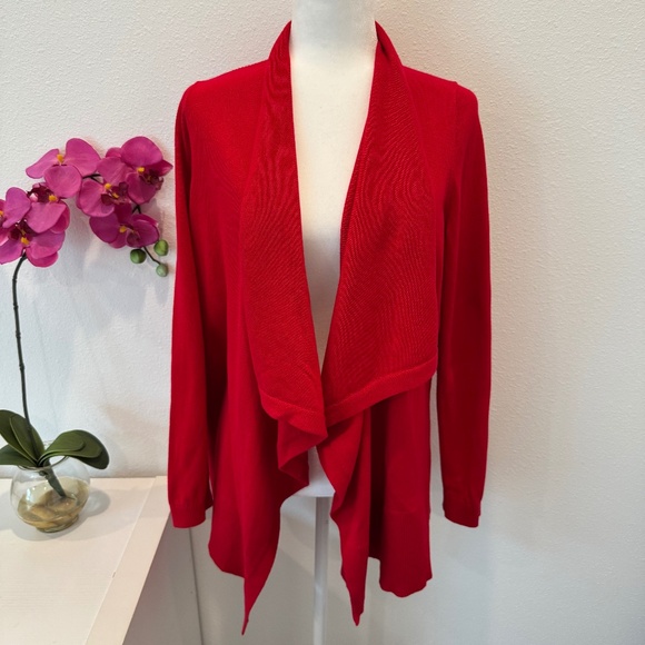 Land’s End Women’s Red Open Draped Neck Knit Cardigan Size Large - Picture 1 of 11